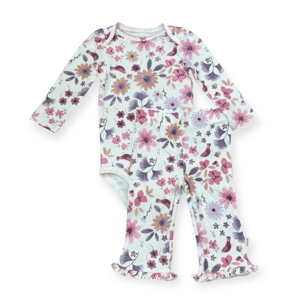 Huggies Babywear Floral Bird Bodysuit and Pants Set 6M Organic Cotton